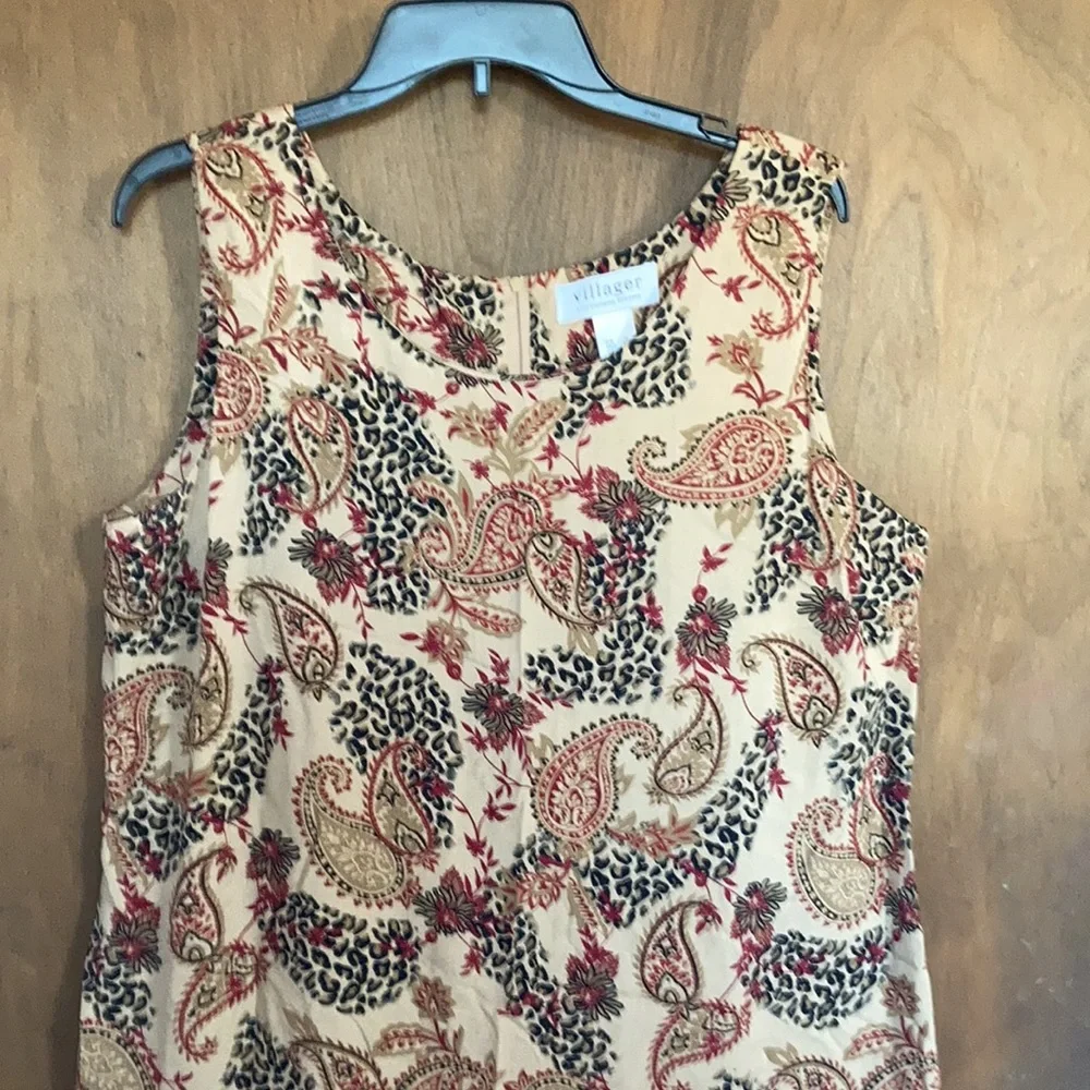Vintage dress sleeveless paisley animal print  casual office boho XL - Picture 8 of 16